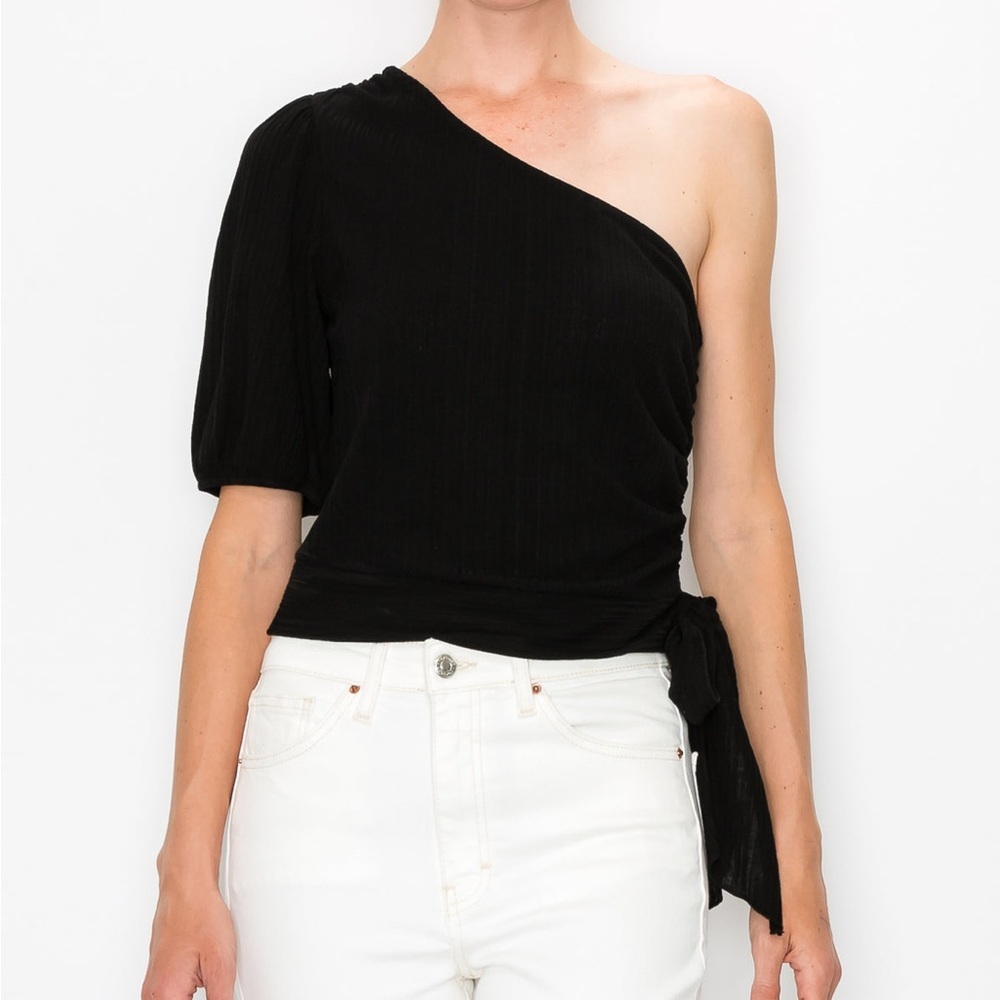 W5 Concepts Black Rib One Shoulder Top NWT
